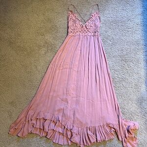 Free People Adella Maxi Slip Rose Pink Lace Dress